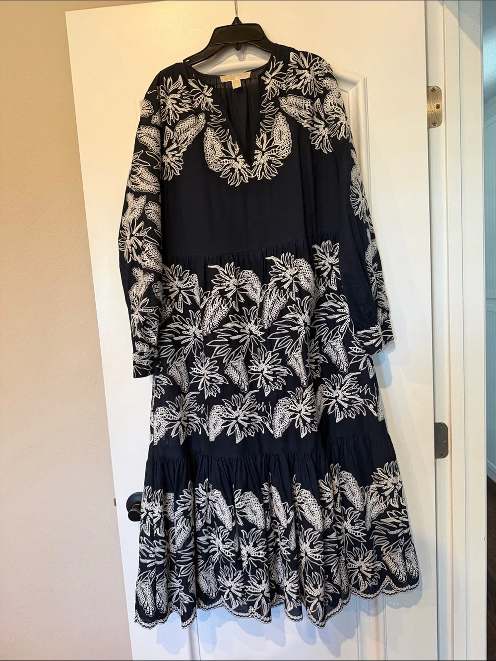 Michael Kors Navy Dress with White Floral Embroidery